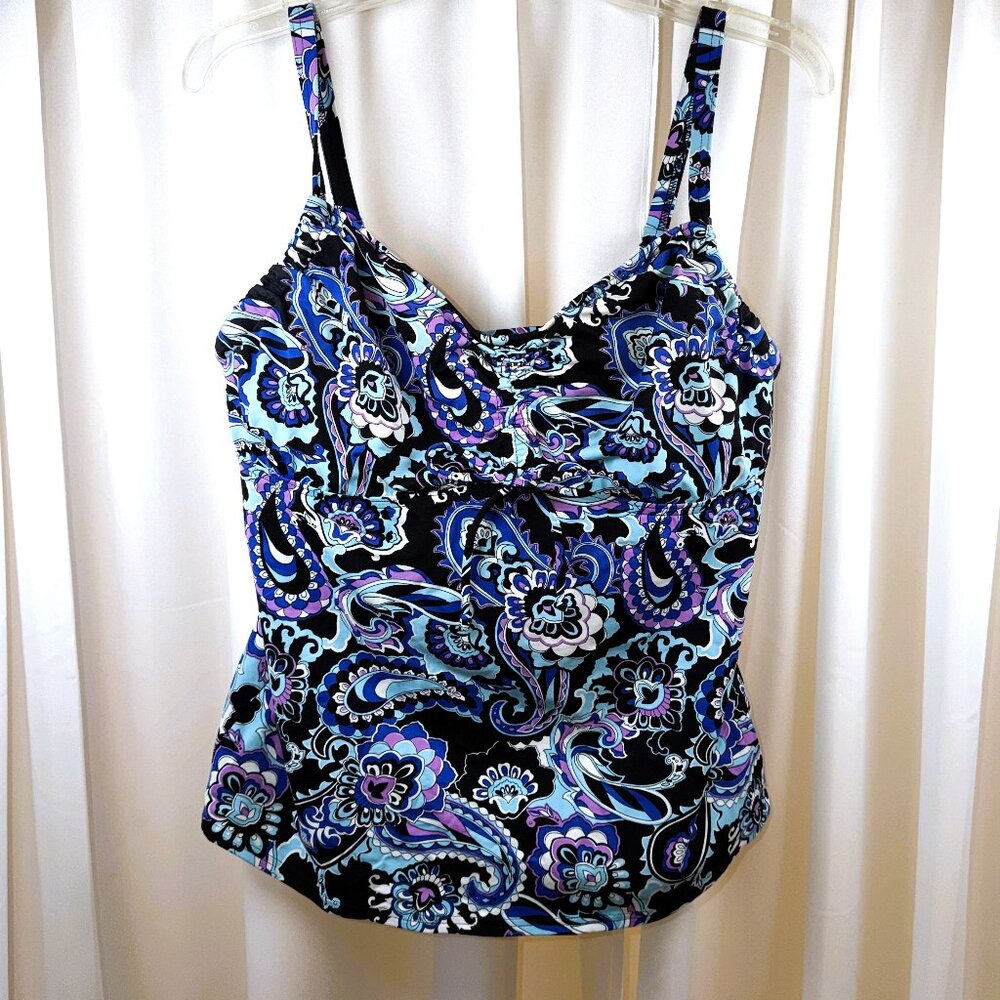 Lands' End Black, Blue & Purple Paisley One-Piece Swim Tank